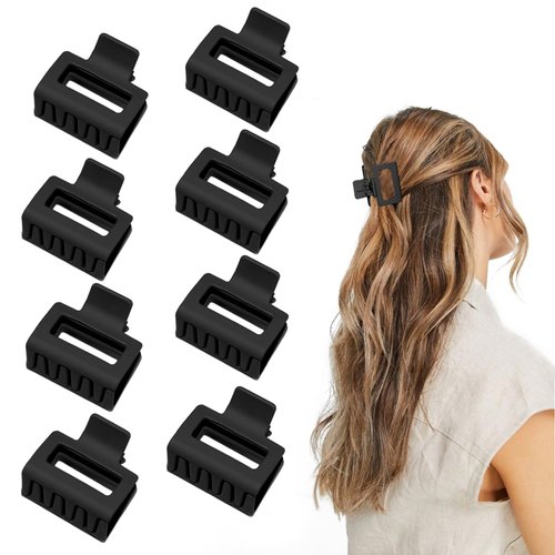 Medium Claw Hair Clips for Women Girls, 2" Matte Rectangle Small Hair Claw Clips for Thin/Medium Thick Hair, Hair Jaw Clips Nonslip Clips (8pcs Black)