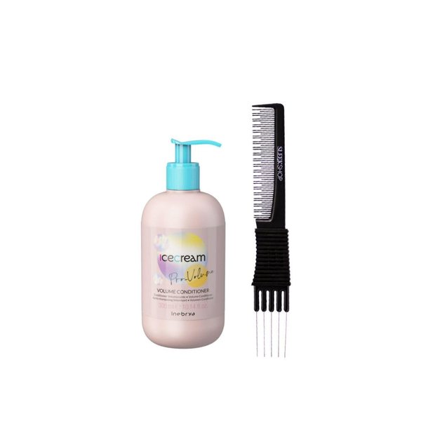 kuss Inebrya Ice Cream Pro-Volume Conditioner (10.14 oz) with Teasing Comb Pack of 1, Beige