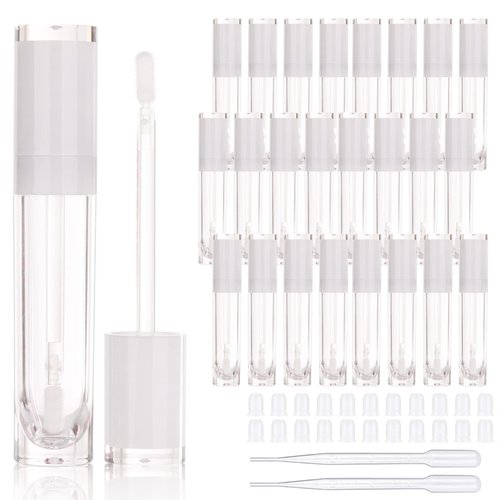 COSIDEA 26 pcs Refillable Empty 8ml Lip Gloss Tubes with clear Wand，Round white Lipgloss Containers，DIY cosmetic packing Container Bulk Wholesale