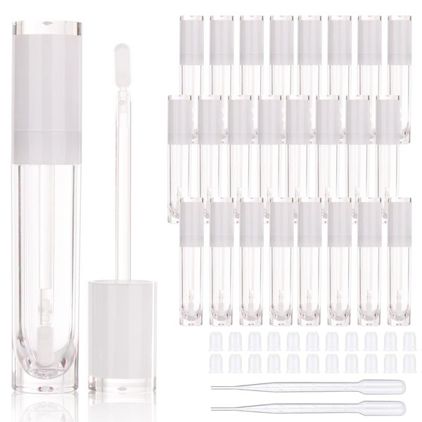 COSIDEA 26 pcs Refillable Empty 8ml Lip Gloss Tubes with clear Wand，Round white Lipgloss Containers，DIY cosmetic packing Container Bulk Wholesale