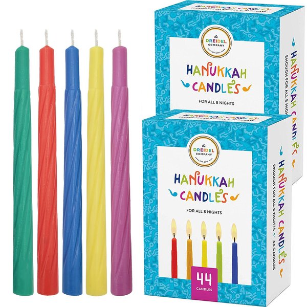 The Dreidel Company Menorah Candles Chanukah Candles 44 Colorful Hanukkah Candles for All 8 Nights of Chanukah (2-Pack)