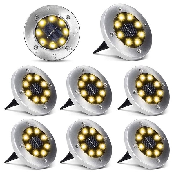 Aogist Solar Ground Lights,8 LED Garden Lights Patio Disk Lights In-Ground Outdoor Landscape Lighting for Lawn Patio Pathway Yard Deck Walkway