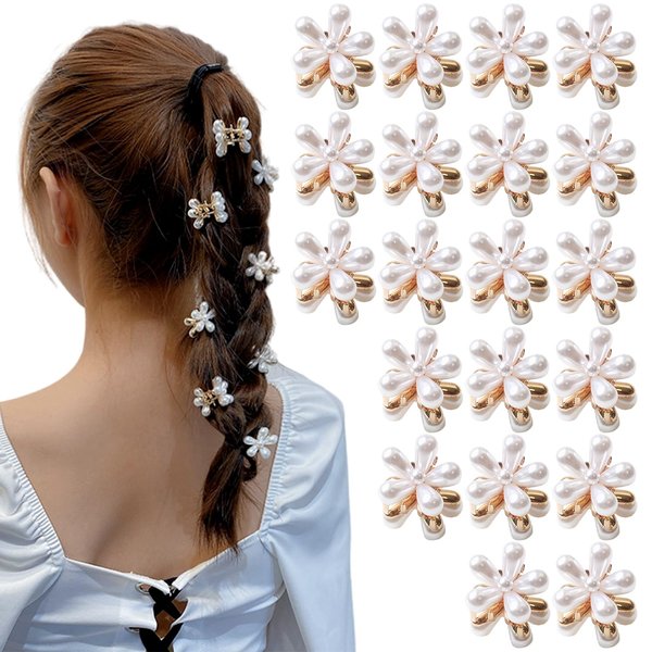 20Pcs Mini Pearl Claw Clip Small Flower Metal Hair Clip Sweet Bangs, Braids Decorative Hair Accessories For Girls And Women Floral Girl Hair Accessory,by JINBUYAO