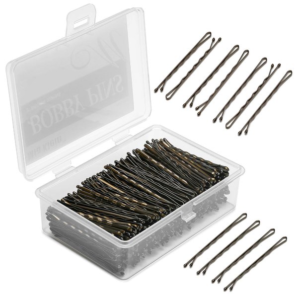 Mia Klein Bobby Pins Kit, Hair Pins 2 Inch 300Count Crimped Hair Grips for All Hair Style, Non Slip Hair Clips with Storage Box, Great for Thick Hair (Brown)