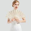 BABEYOND Cotton Lace Folding Handheld Fan Embroidered Bridal Hand Fan with Bamboo Staves for Wedding Decoration Dancing Party (Beige)