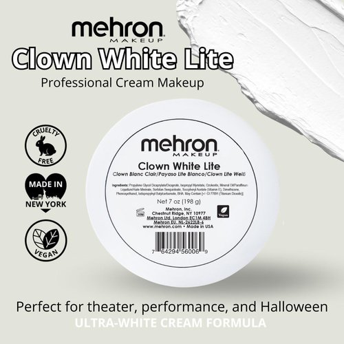 Mehron Makeup Clown White Lite | Professional Face Paint & Body Paint | White Cream Makeup, White Face Paint Makeup for Clown Makeup, Stage, Film, Cosplay, Mime, & Halloween 7 oz (198 g)