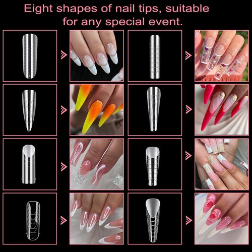 BOMOQING 288 Nail Forms for Poly Nail Gel Full Cover Dual Nail Forms Set Slip Solution for Acrylic Nails,8 Type Nail Forms 4 Styles 12 Sizes Nail Sticker Silicone for Manicure Extension