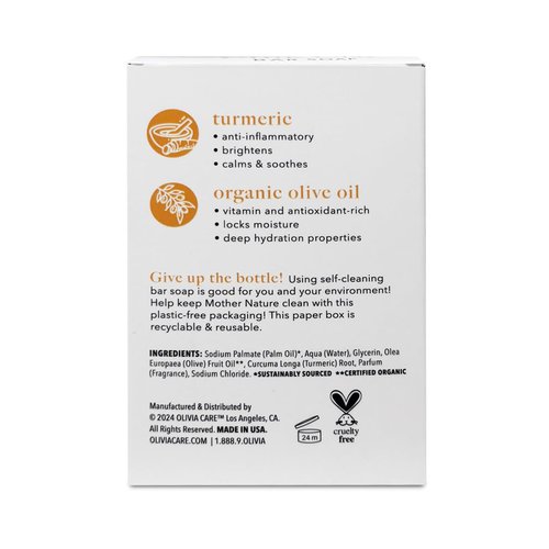 Olivia Care Turmeric Bar Soap -Natural, Vegan & Organic - For Face & Body Exfoliate, Hydrate, Moisturize & Deep Clean - Triple-Milled - Infused with Antioxidants - 8 OZ