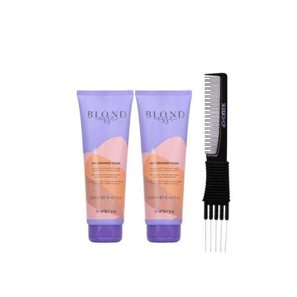 kuss Inebrya Blondesse Blonde Miracle Shampoo (10.14 oz) with Teasing Comb Pack of 2