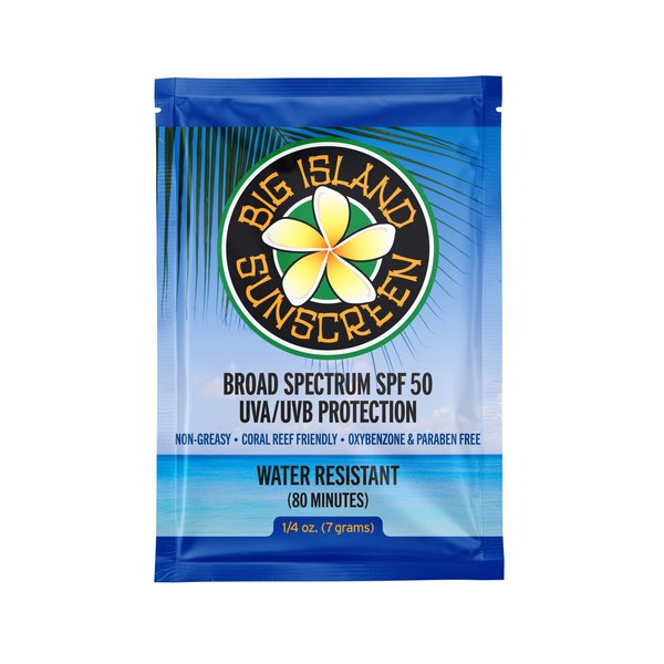 Big Island Sunscreen Single Use Sunscreen Lotion Packets - SPF 50 | Oil Free & Paraben Free | Coral Reef Friendly (Octinoxate & Oxybenzone Free) | 0.25 oz Individually Wrapped Packets (Box of 50)