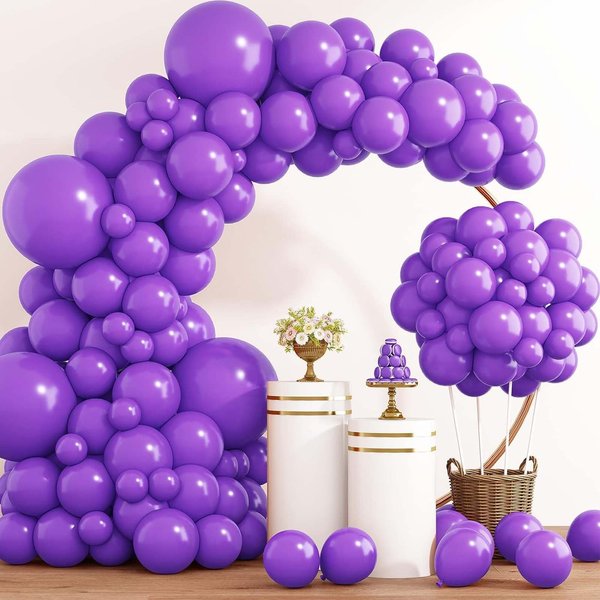 129PCS Purple Balloons,18 12 10 5 inch Purple Latex Balloon Arch Kit Party Decorations,Suitable for Masquerade Party Decorations Birthday Anniversary Baby Shower Party Supplies