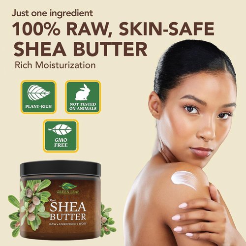 Green Leaf Naturals African Shea Butter - Raw, Unrefined Ingredients - Body Moisturizer Lotion Bar to Hydrate, Nourish, Soften Skin & Hair - Ivory Body Butter for Women & Men - All Skin Types - 16oz