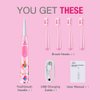 Vekkia Sonic Rechargeable Kids Electric Toothbrush, 3 Modes with Memory, Fun & Easy Cleaning, 24000 Strokes, IPX7 Waterproof, 2-Min Timer for Age 5+, 4 Soft Bristles(Pink)