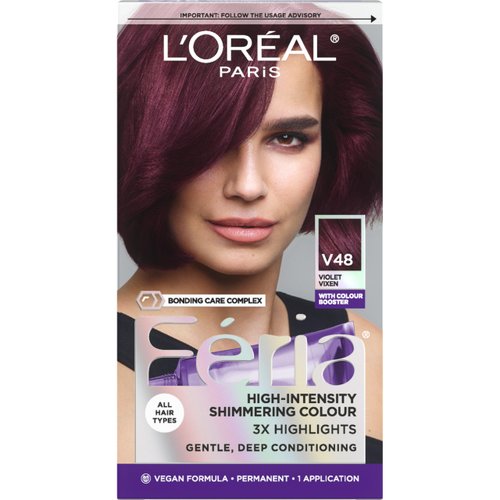 L'Oreal Paris Feria Multi-Faceted Shimmering Permanent Hair Color Hair Dye, V48 Violet Vixen (Intense Medium Violet)
