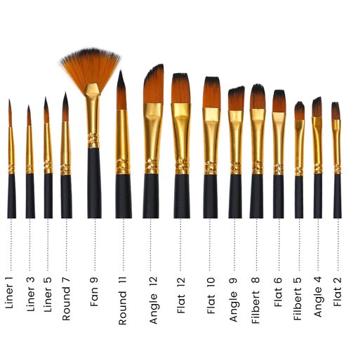 Acrylic Paint Brushes Set 15 Pieces, Nylon Bristle Paintbrushes for Acrylic Painting, Oil and Watercolor Brushes for Body Face Rock Canvas Miniatures, Arts Crafts and Painting Supplies Gifts Artists