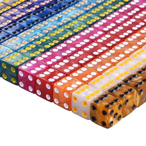 AUSTOR 100 Pieces 6 Sided Dice Set 10 x 10 Pearl Colors Square Corner Dice with Velvet Pouch for Tenzi, Farkle, Yahtzee, Bunco or Teaching Math