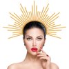 2 Pieces Women's Mary Crown Headband Zip Tie Headpiece DIY Gold Crowns for Women Sunburst Spike Headband Costume Headwear Headdress for Halloween
