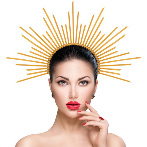 2 Pieces Women's Mary Crown Headband Zip Tie Headpiece DIY Gold Crowns for Women Sunburst Spike Headband Costume Headwear Headdress for Halloween