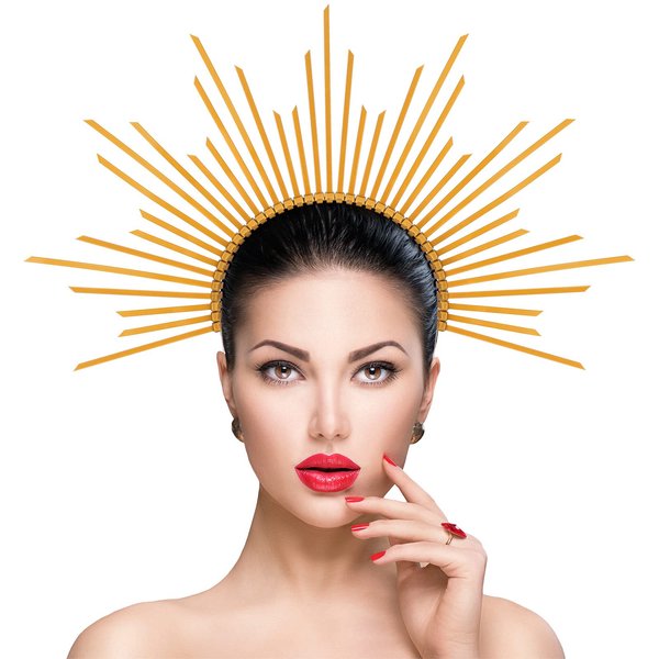 2 Pieces Women's Mary Crown Headband Zip Tie Headpiece DIY Gold Crowns for Women Sunburst Spike Headband Costume Headwear Headdress for Halloween