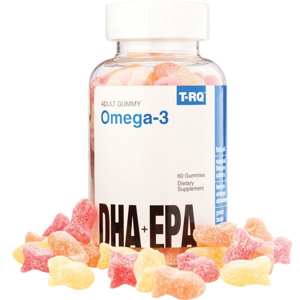 T.RQ Omega-3 Gummy Dietary Supplement, Lemon/Orange/Strawberry, 60 Count