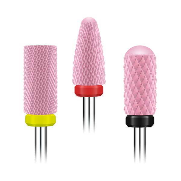 [2023 Upgraded]Depvko 3Pcs Ceramic Nail Drill Bits Set, 3/32'' Shank Barrel Flat Top Bit, Cone Head and Barrel Ball Nail Drill Bits for Manicure Pedicure Salon Acrylic or Gel Remover(XF, F, XC Bit)