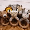 Joliecraft Natural Wooden Baby Rattle Soft Shaker Toy with Teething Ring for Infants Cream Lamb