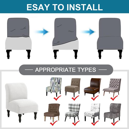 JIAN YA NA Armless Accent Chair Cover, Stretch Armless Chair Slipcover Spandex Armless Chair Covers Slipper Chair Slipcover Furniture Protector Covers for Living Room Bedroom(Knitted, White)