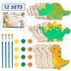 Dinosaur Party Favors - Pre-Packaged Set of 12 DIY Wooden Dinosaur Painting Set with Paint & Personalized Cards