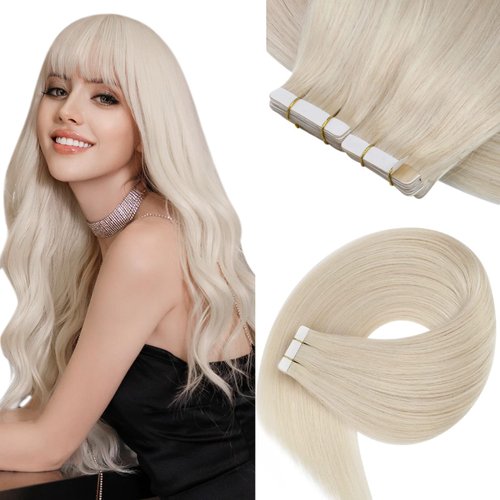 Sunny Tape in Hair Extensions Blonde Human Hair Tape in Extensions Colorful Platinum Blonde Human Hair Extensions Tape ins Platinum Blonde Long Hair 50g 20pcs 24inch