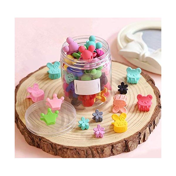 50 Piece Mini Hair Pins, Magnoloran Hair Claw Clip Snap Hair Bows Clips Hairpin Barrettes for Toddlers Baby Girls Kids Children Women Hair Accessories Including Flower, Crown, Rabbit, Bear