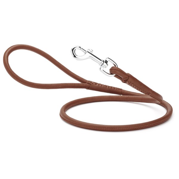 Dogline Soft and Padded Rolled Round Leather Leash for Dogs W1/4" - L72, Brown