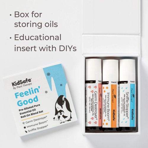 Plant Therapy KidSafe Feelin' Good Essential Oil Blend Set, Includes: Germ Destroyer, Immune Boom, Sniffle Stopper 100% Pure, Pre-Diluted Roll-Ons, Natural Aromatherapy 10 mL (1/3 oz)