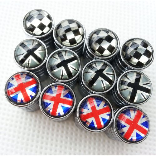 Zorratin Chrome Rim Wheel Valve Stem Cap Cover Screw with Black Jack Button for Mini Cooper r50 r53 r56 r56n f55 f56 r55 r52 r57 r58 r59 r60 r61 jcw