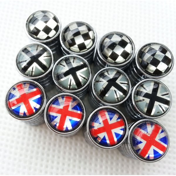 Zorratin Chrome Rim Wheel Valve Stem Cap Cover Screw with Black Jack Button for Mini Cooper r50 r53 r56 r56n f55 f56 r55 r52 r57 r58 r59 r60 r61 jcw