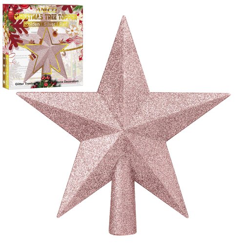 Aneco Glitter Christmas Tree Topper Shatter-Proof Christmas Tree Decoration Treetop for Holiday Ornament or Home Decor (Rose Gold, 4 Inches)