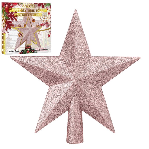 Aneco Glitter Christmas Tree Topper Shatter-Proof Christmas Tree Decoration Treetop for Holiday Ornament or Home Decor (Rose Gold, 4 Inches)