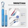 4-Pack Collapsible Stainless Steel Drinking Straws with Aluminum Case, Cleaning Brush, and Keychains - Silver, Blue, Red, Green