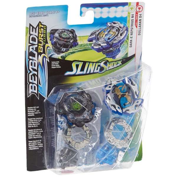 Beyblade Burst Turbo Slingshock Dual Pack Dullahan D4 and Dark-X Nepstrius N4 – 2 Right-Spin Battling Tops, Age 8+ E4749