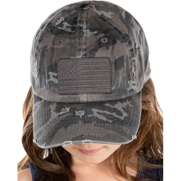 Funky Junque Kids Baseball Cap Unisex Low Profile Hat - American Flag - Black Camo (6-9)