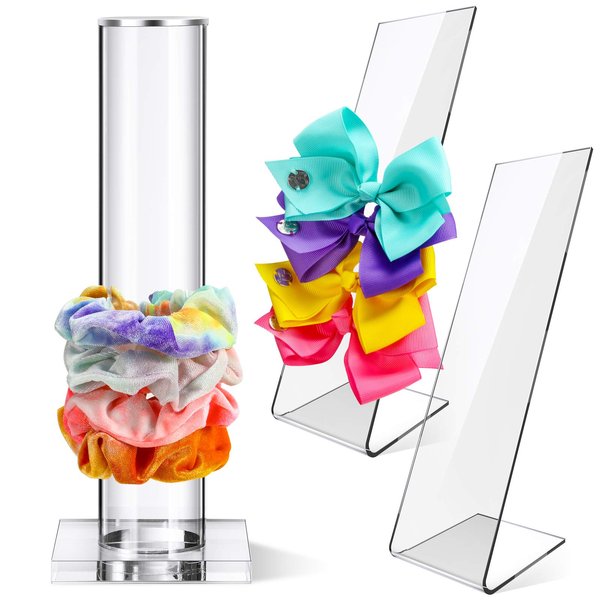 Jetec 3 Pcs Acrylic Scrunchie Holder Stand 10 Inch Clear Headband Holder Organizer Hair Ties Bracelet Bangle Display Stand Hair Accessories for Teen Girls Women