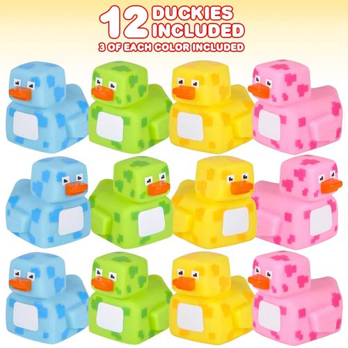 ArtCreativity 2.25 Inch Pixelated Rubber Duckies for Bath, Pack of 12 – Colorful Rubber Ducks in Bulk, Fun Bath Tub & Pool Toys, Cute Party Favors, Carnival Prizes, and Decorations