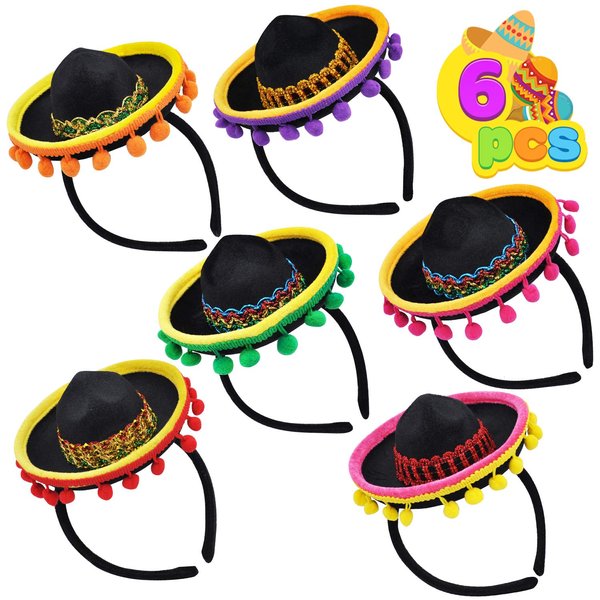 JOYIN 6 PCS Cinco De Mayo Fiesta Fabric Sombrero Headbands Party Costume for Fun Fiesta Hat Party Supplies, Luau Event Photo Props, Mexican Theme Decorations and Party Favors
