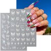 6 Sheets Butterfly Nail Art Stickers Decal 3D Self-Adhesive Holographic Black White Pink Butterflies Star Nail Decals Heart Butterflies Design Nail Stickers Decoration for Women Acrylic Nails Decor