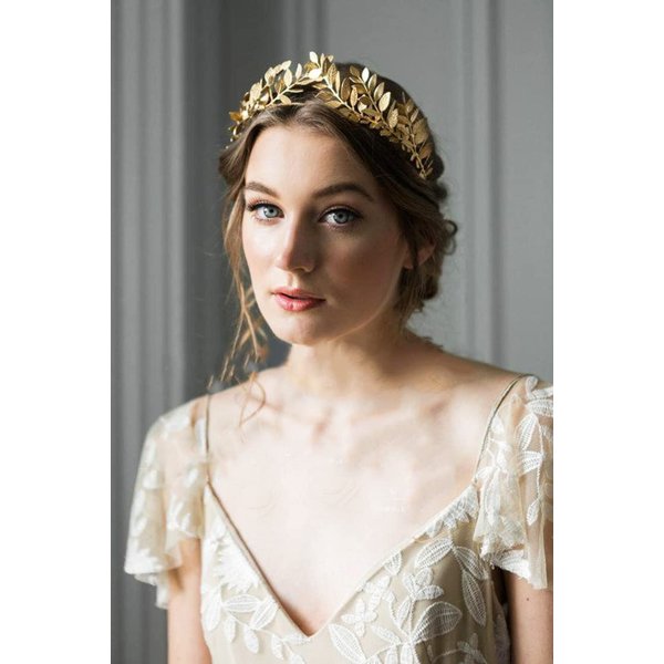 E EMZHOLE Bridal Gold Leaf Crown Headband Bridal Tiara headpiece for Wedding Prom Festival Bridesmaid Hair Accessories for Womens and Girls