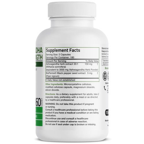 Bronson Ashwagandha Extra Strength Stress & Mood Support with BioPerine - Non GMO Formula, 360 Vegetarian Capsules