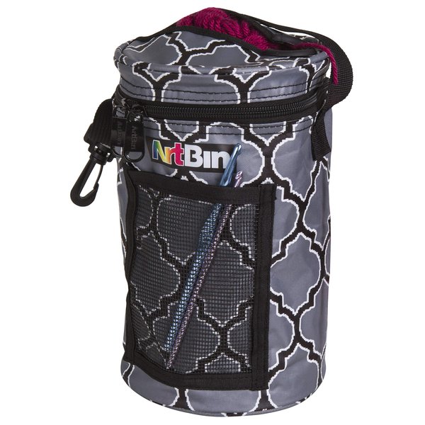 ArtBin 6824AG Mini Yarn Drum, Portable Knitting & Crochet Storage, [1] Poly Canvas Tote Bag, Gray Print