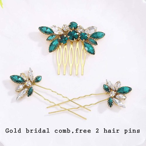 Yokawe Bridal Wedding Hair Comb Gold Rhineston Bride Side Combs Crystal Hair Accessories for Women and Girls