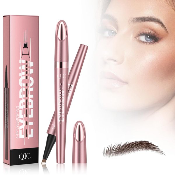 2024 New Magic Eyebrow Microblading Pen, 3D Waterproof Microblading Eyebrow Pencil Contouring Pen, 4-Tipped Precise Brow Pen, Natural Long-Lasting Fine Stroke (Dark Brown)