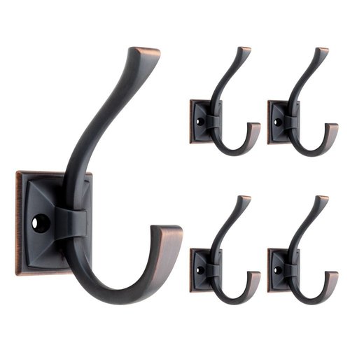 Franklin Brass Ruavista (5-Pack) Coat and Hat Wall Hooks Double Hooks for Hanging Bronze w/Copper Highlights Wall Mount Hanger Backpack, Purse, Bag, Towel Organization Decorative Wall Hooks 137246M