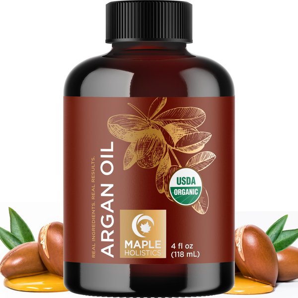 Certified Organic Argan Oil of Morocco - Organic Argan Oil for Hair Skin and Nails Cold Pressed and Unrefined - Organic Argan Oil for Face and Body Care and Organic Hair Oil for Dry Damaged Hair